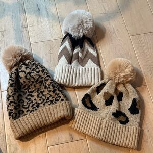 Bundle of 3 winter Beanies with faux fur top!  So cute. One size